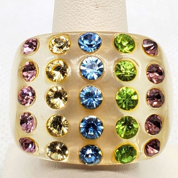 Clear Plastic Rhinestones Striped Ring - Picture 1 of 6